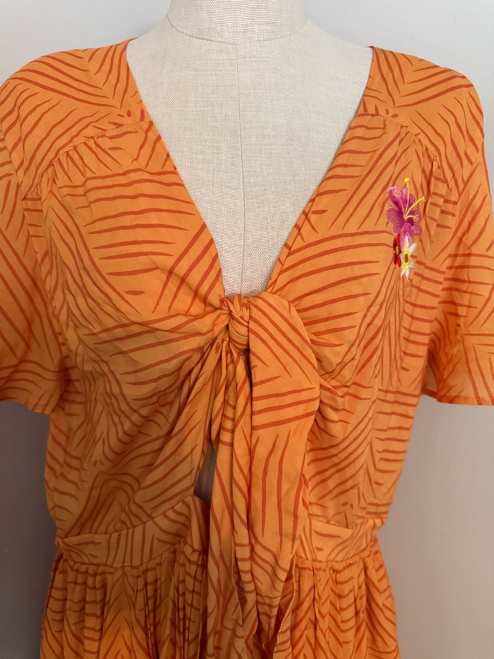 Disney Orange Tie-Front Midi Dress with Bird Border - Picture 6 of 11